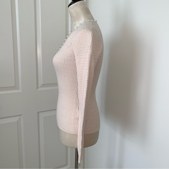 Sandro long sleeve beige pink sweater with pearl detail size XS - Picture 2 of 5
